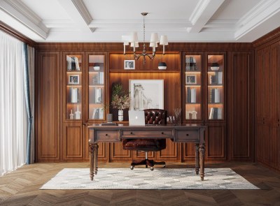 美式书房3D模型下载